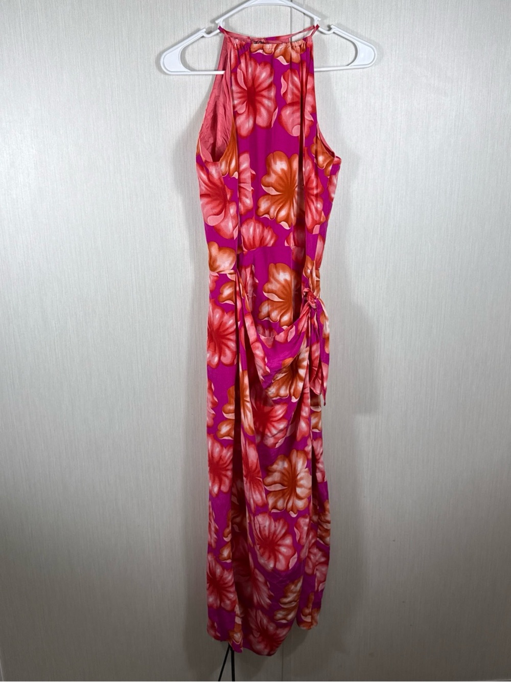 Vtg Spencer Jeremy 100% Silk Tropical Print Purple Pink  Halter Wrap Maxi 8